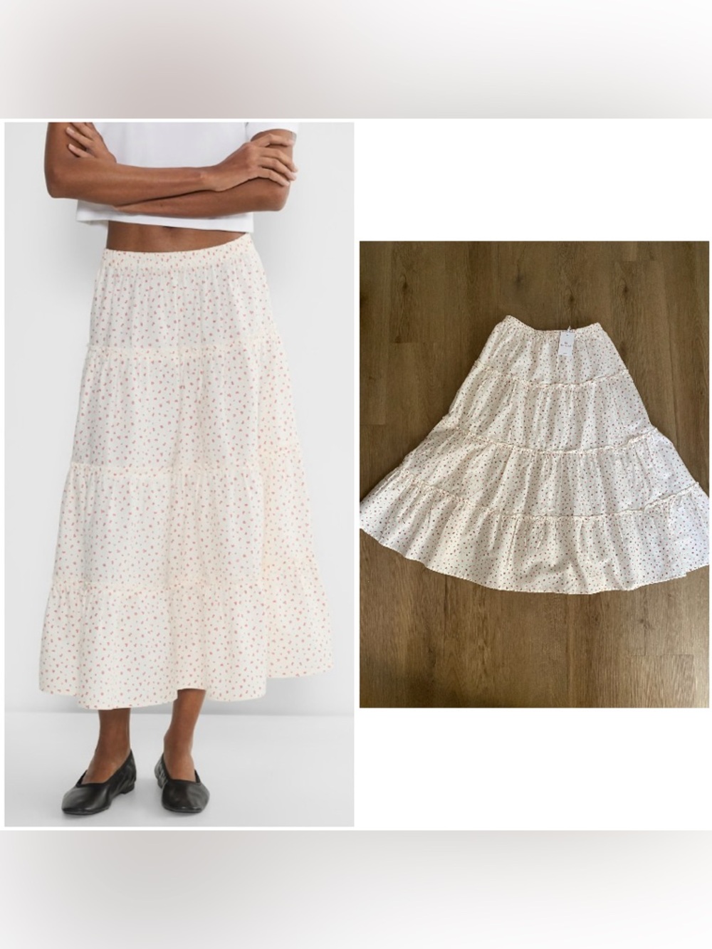 Aritzia Sunday Best Mars tiered midi cotton skirt White with pink florals